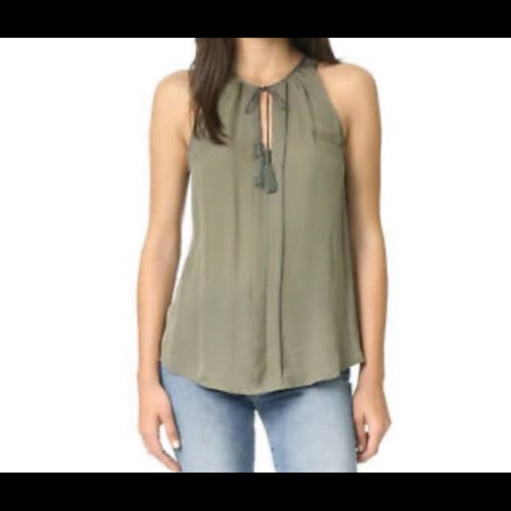 Joie Women's 100% Silk Sleeveless Olive Green Tie Front Top Blouse